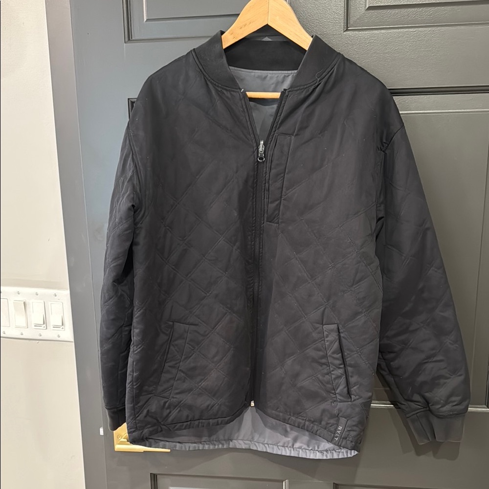 BYLT Basics Black Bomber Jacket with Ribbed Collar Reversible Grey
